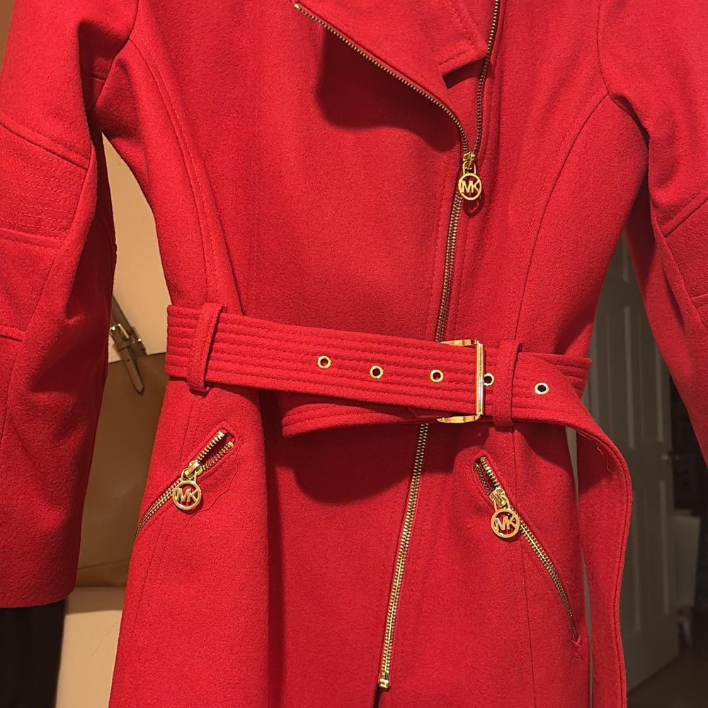 Michael Kors Red Trench Coat with Gold Details